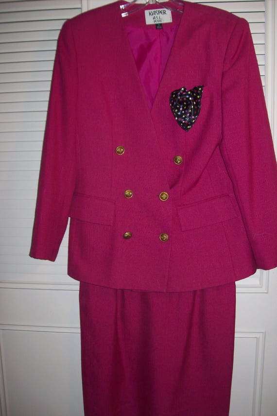 Suit 8, Kasper Hot Pink Skirt Suit , 8 Petite, Lin