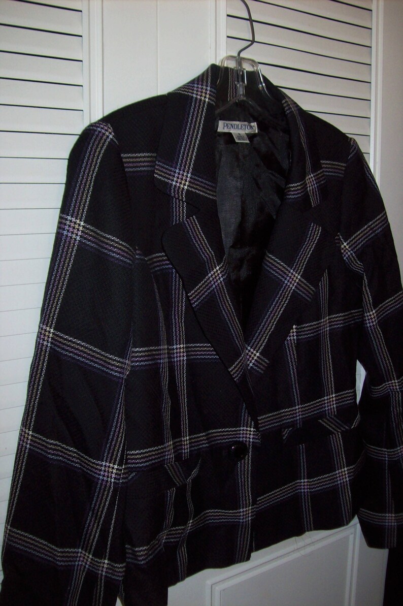 Jacket 8, Pendleton 100% Wool Plaid Black Jacket, JUST REDUCED Vintage Great Career/Casual Jacket, see details image 2