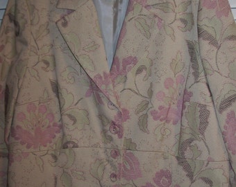 Vintage Emma James Brocade Pink and Beige Blazer Jacket Size 18 W