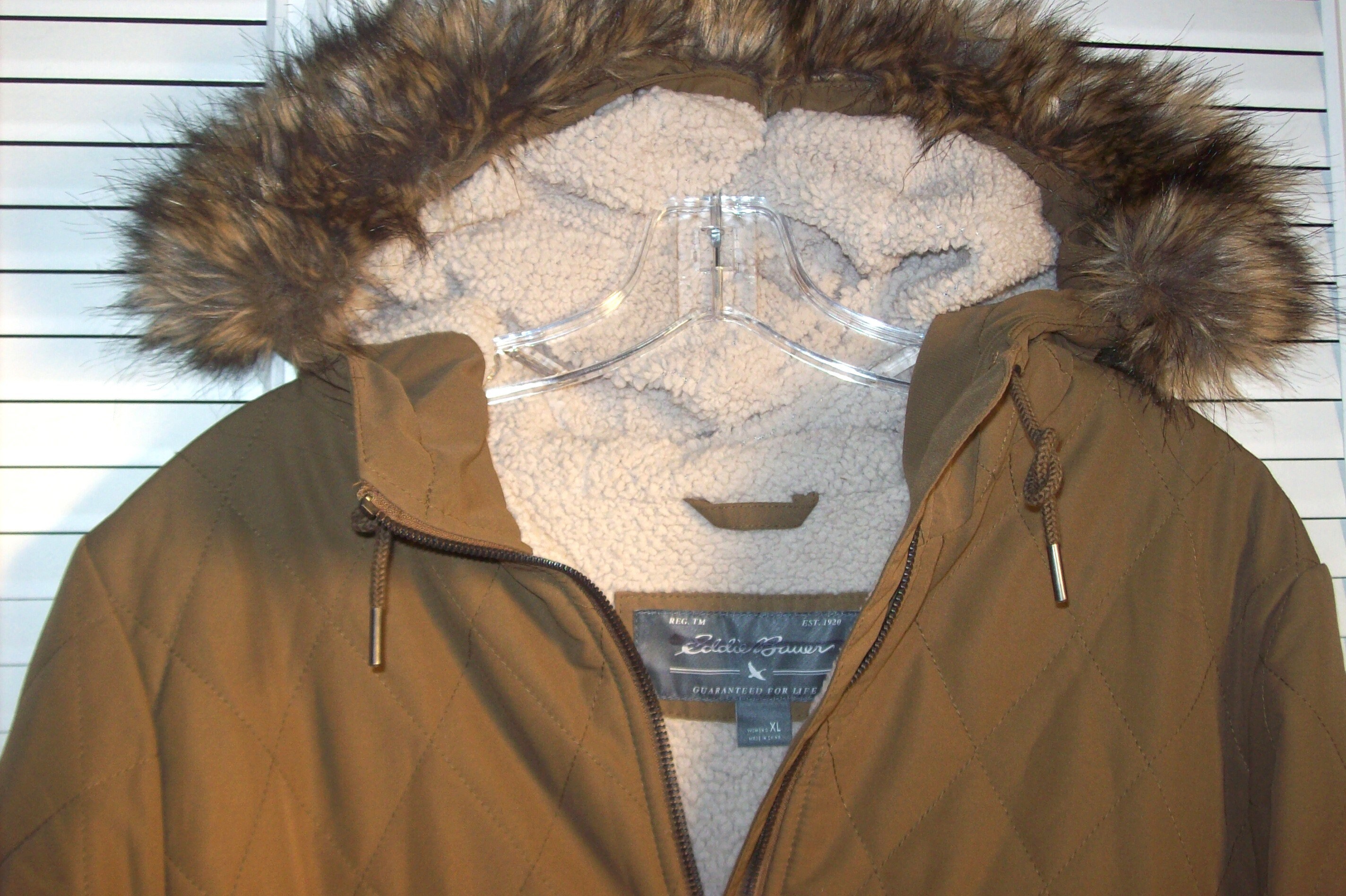 Jacket Eddie Bauer Quilted Fleece Lined Coat Removable Faux Hood Trim Hooded Deep Kangeroo Pockets See Details Etsy Canada