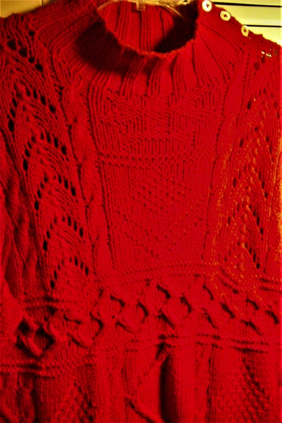 Sweater Medium, Red Hand-Knitted Tunic Sweater by… - image 3