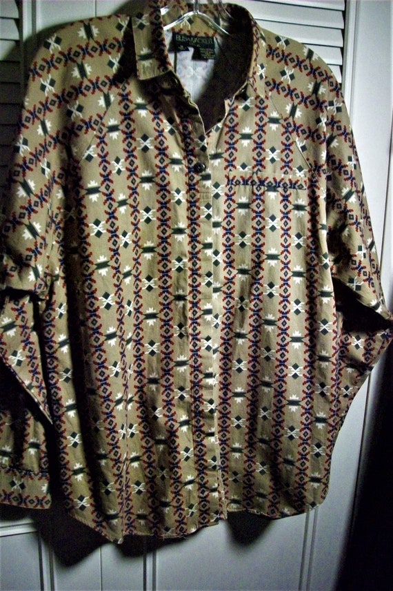 Shirt Medium, Aztec Pattern, Cotton Fall Shirt/Bl… - image 3