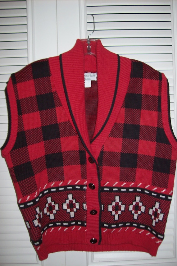 Sweater Large,  Loft buffalo check vest, JUST REDU