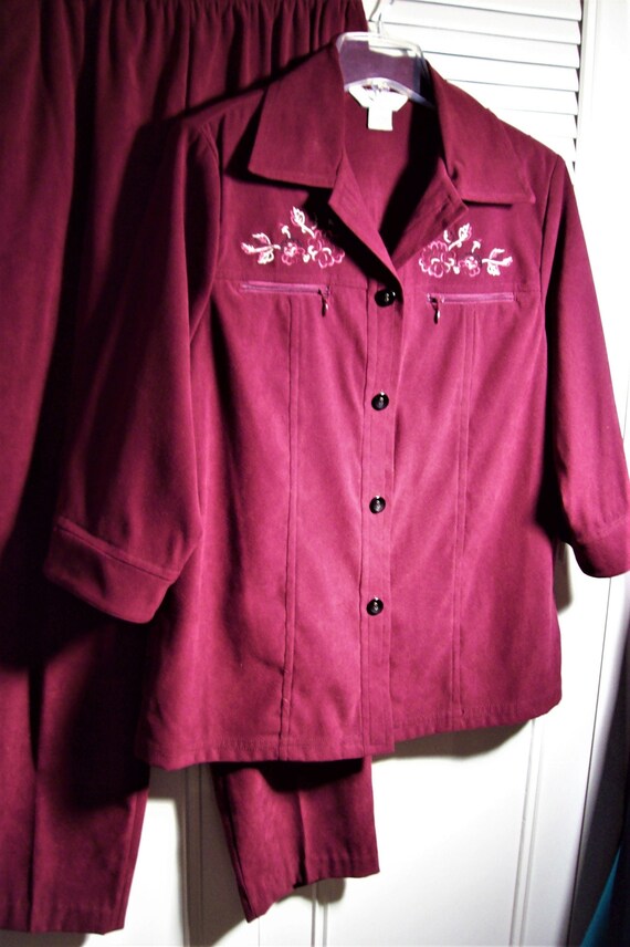 Pantsuit 12, Burgundy Pantsuit, Elastic Waistband, P… Gem