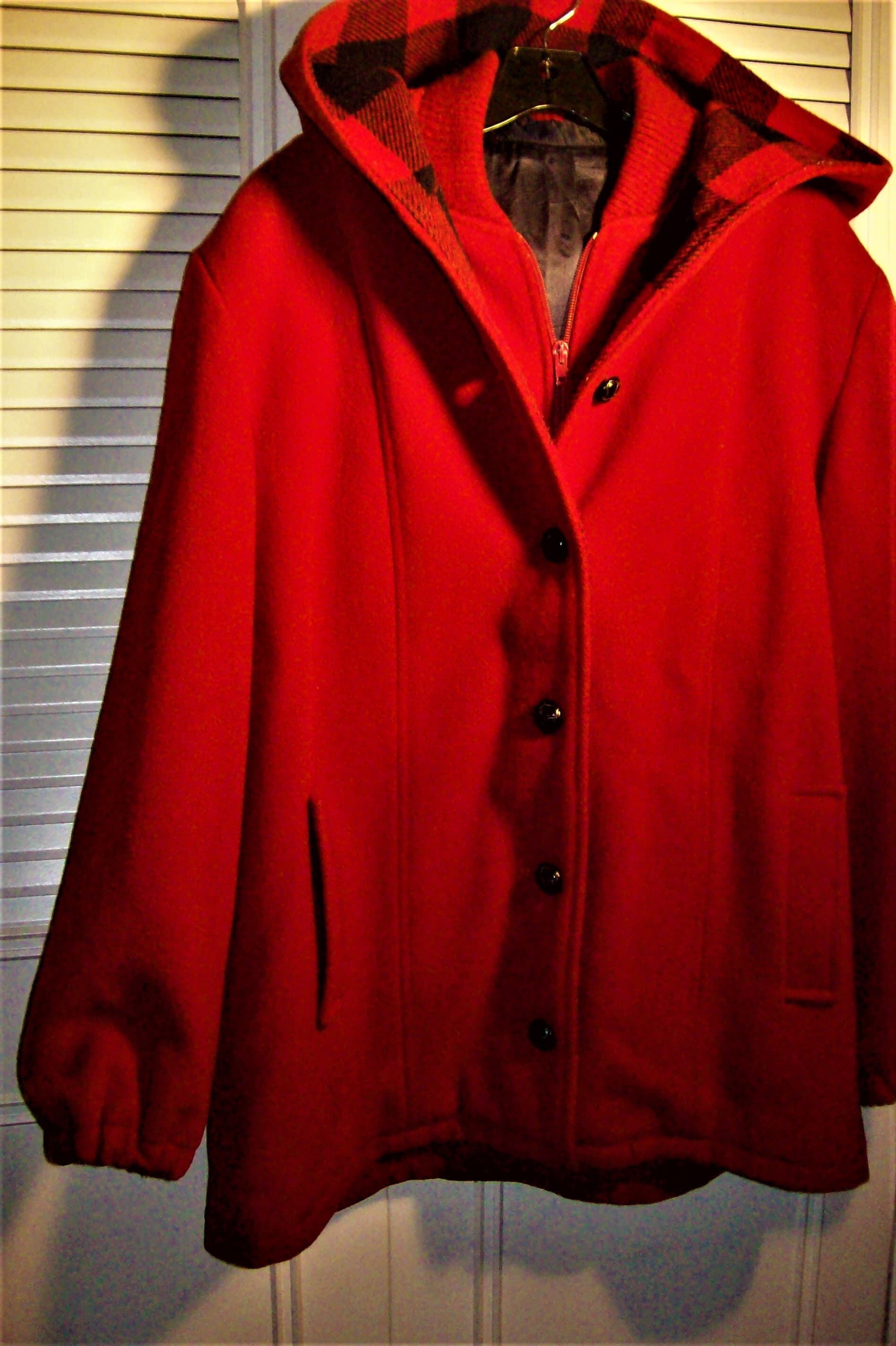 Coat 12, Hooded Buffalo Check! Jacket, Warm All Wool by
