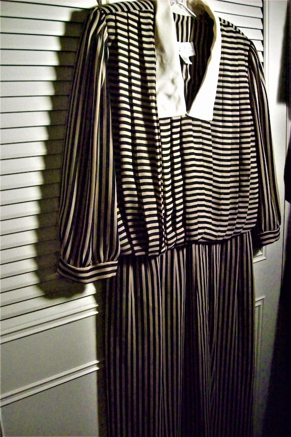 Dress 12, David Warren Silk Striped Blouson Dress… - image 1