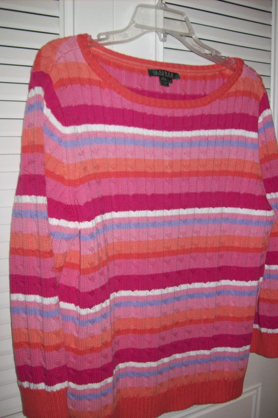 Vintage Lauren Ralph Lauren Pink and Orange Cotto… - image 2