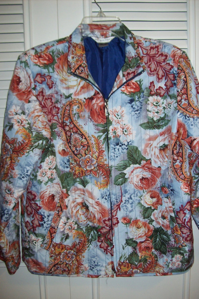 Jacket 10 12, Vintage Allison & Daley Quilted Polished Cotton Floral Spring Jacket Size 10 12 image 1