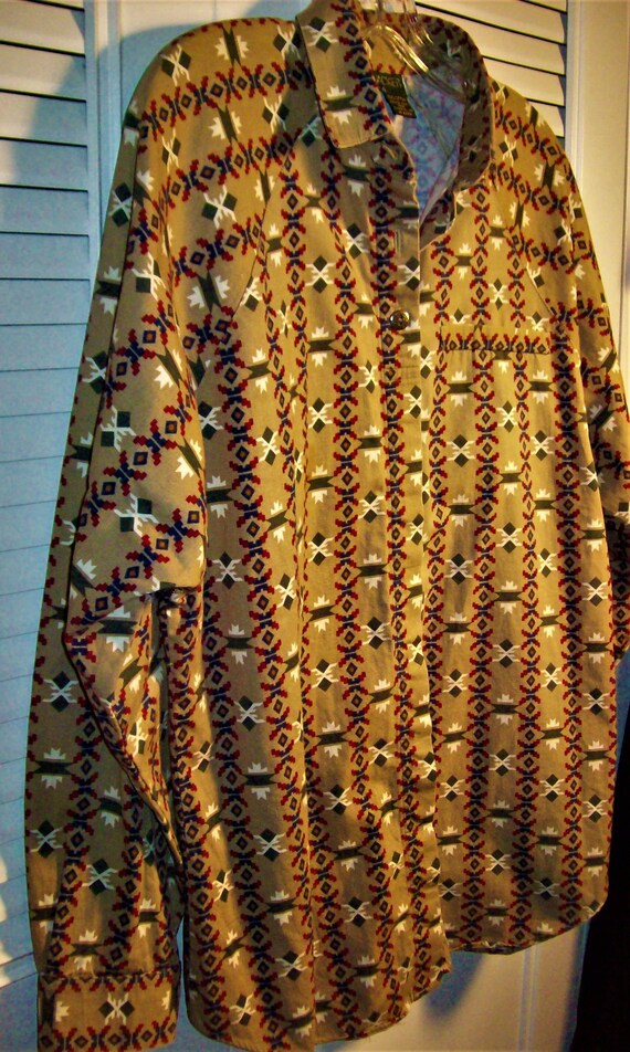 Shirt Medium, Aztec Pattern, Cotton Fall Shirt/Bl… - image 4