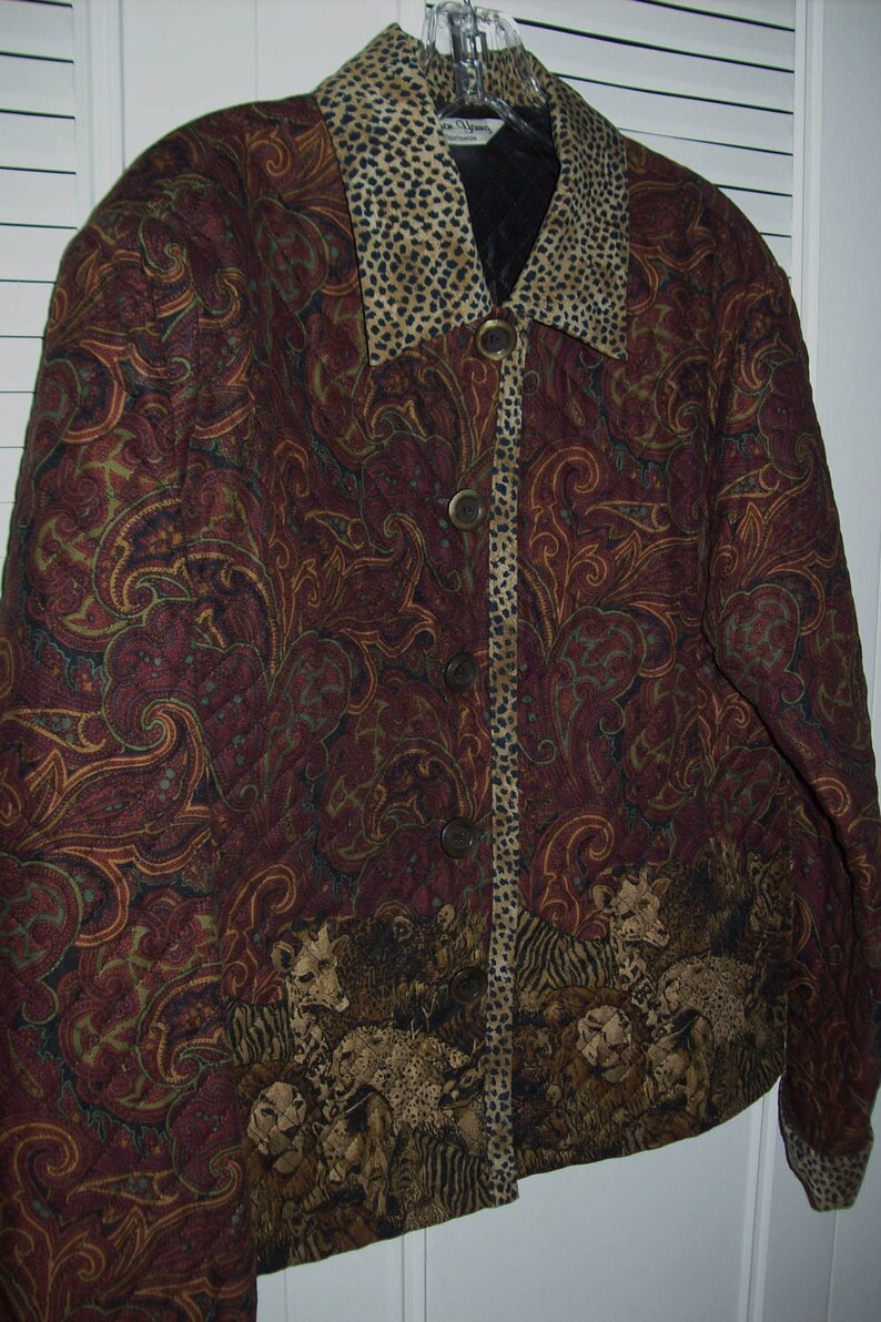 Jacket Small, Quilted Jacket, Lions, Zebras, Safari Jacket, Cotton