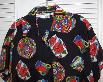 Shirt Large, Shirt 12 - 14, Kenar 80's Geometric Shirt Size Large Sought-after Vintage Item