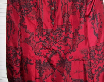 Jacket 4 - 6, Vintage Evan Picone Red Cupid Romantic Baroque Toile Print Silk Jacket Size 4  6