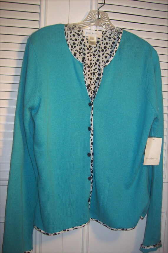 Sweater Large, Turquoise Knitted Sweater by Susan 