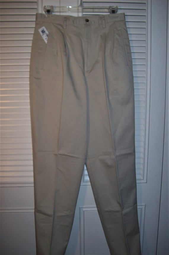 Pants 8 Tall, Khaki Long Cotton Pleated Pants by G