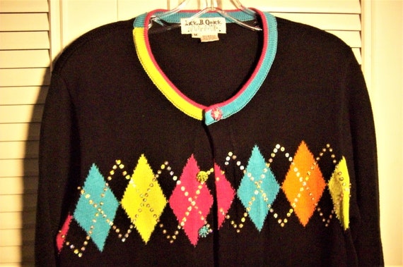 Vintage Jack B Quick Argyle Black Pink Green Card… - image 2