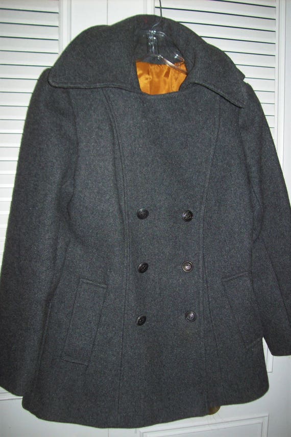Size 2, Wool Pea-coat, Winter Warm Grey Versatile Short Jacket