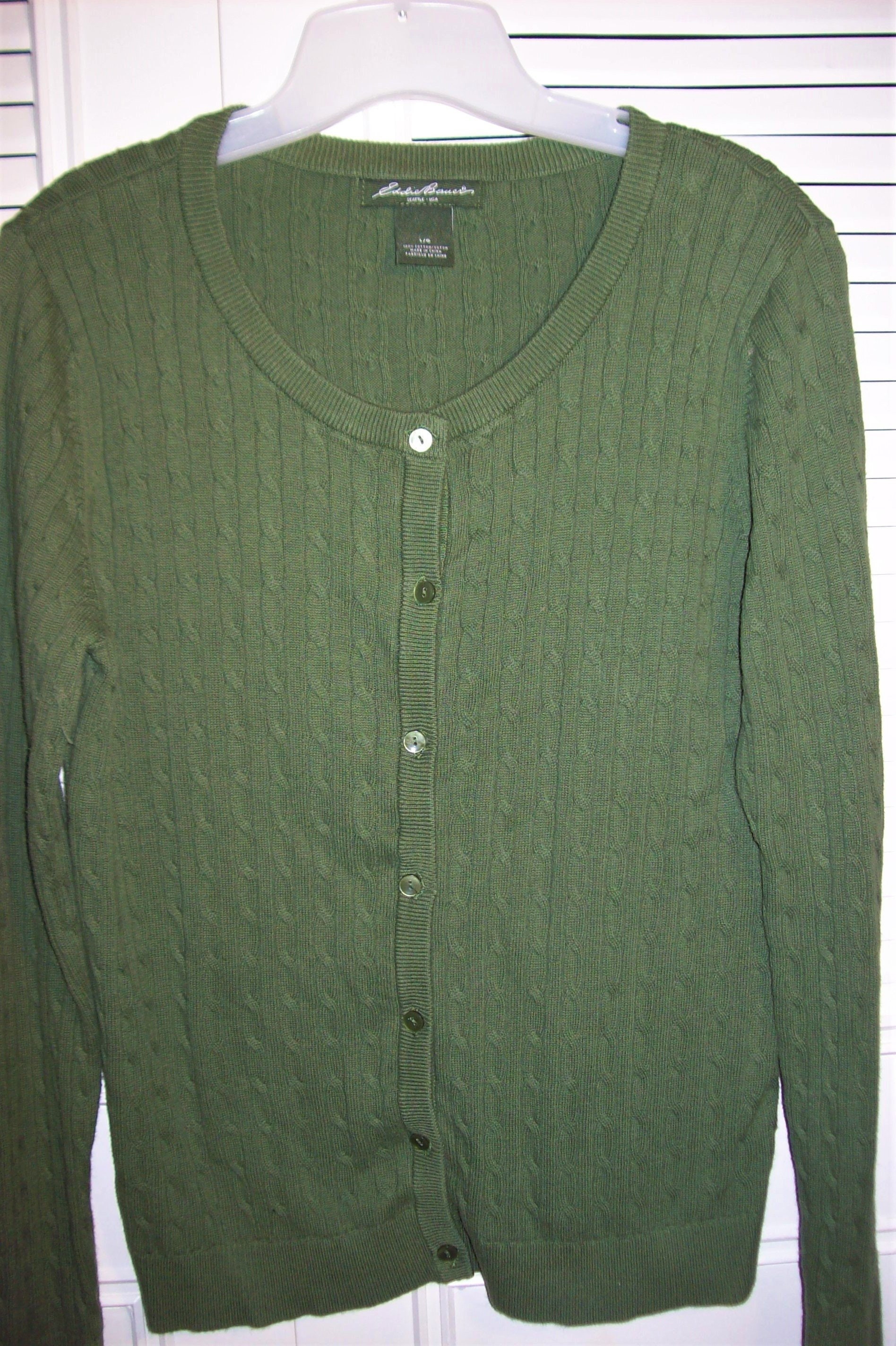 Sweater Medium, Eddie Bauer 100% Cotton Cardigan Moss Green