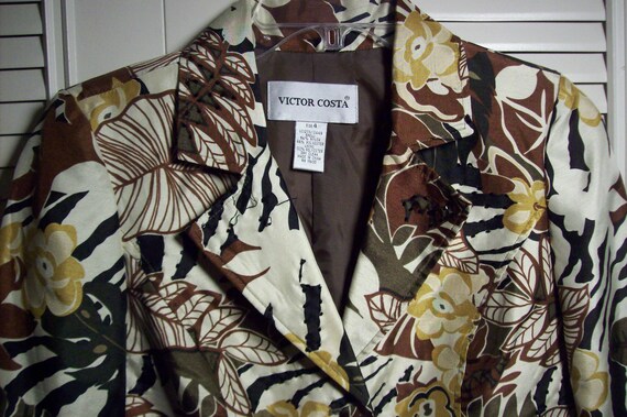 Blazer Victor Costa - Tissu Jacquard Floral Crème - Taille 10 - Neuf Avec étiquettes (NWT)