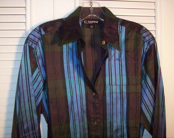 Shirt Medium - Large, Silk Shirt by Ellen Tracy.  Spiffy Vintage Fun Lively Shirt, - see details