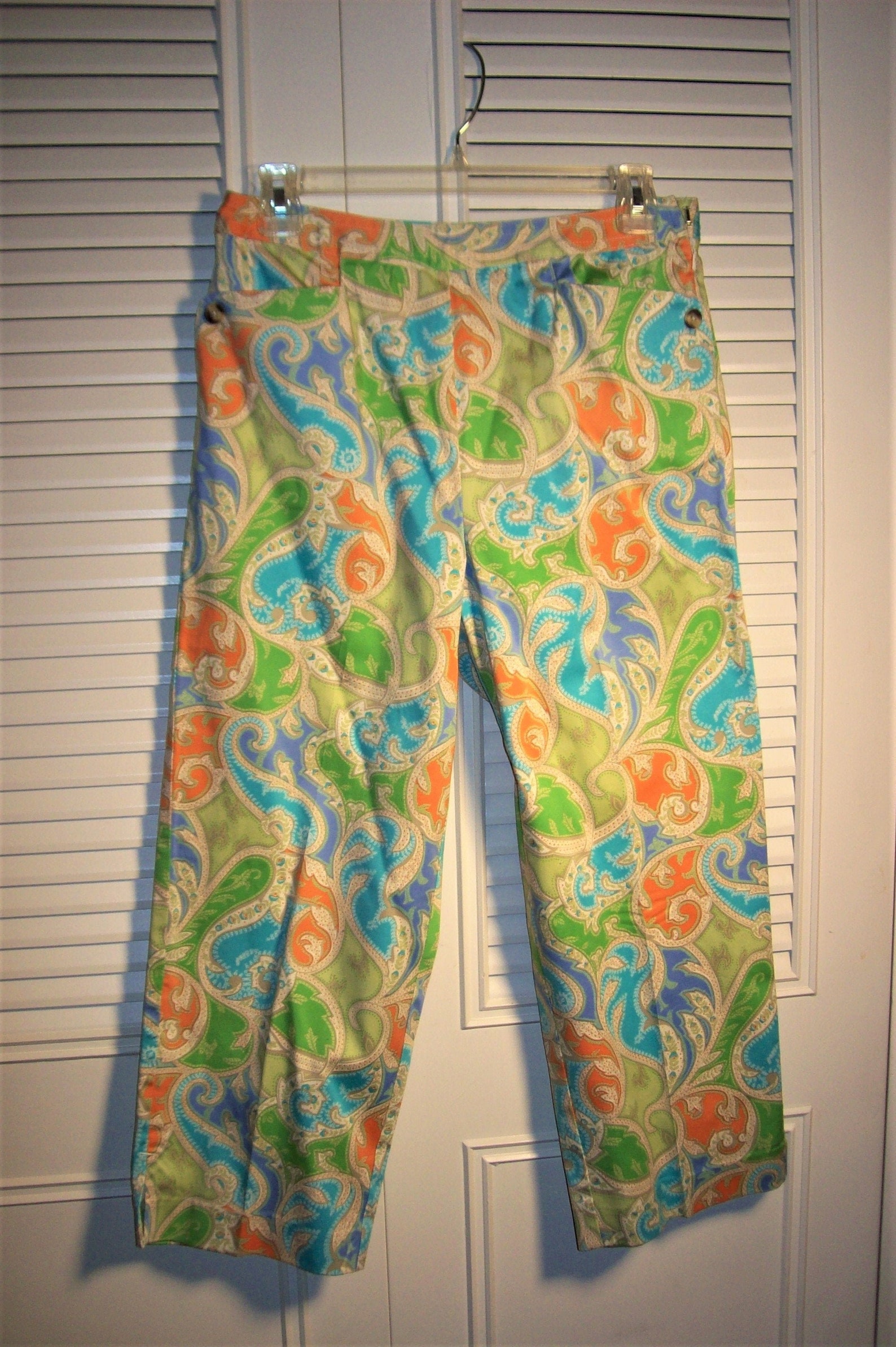 Capris 8 Paisley Cotton Pants by Talbot's. Breezy Vintage Etsy