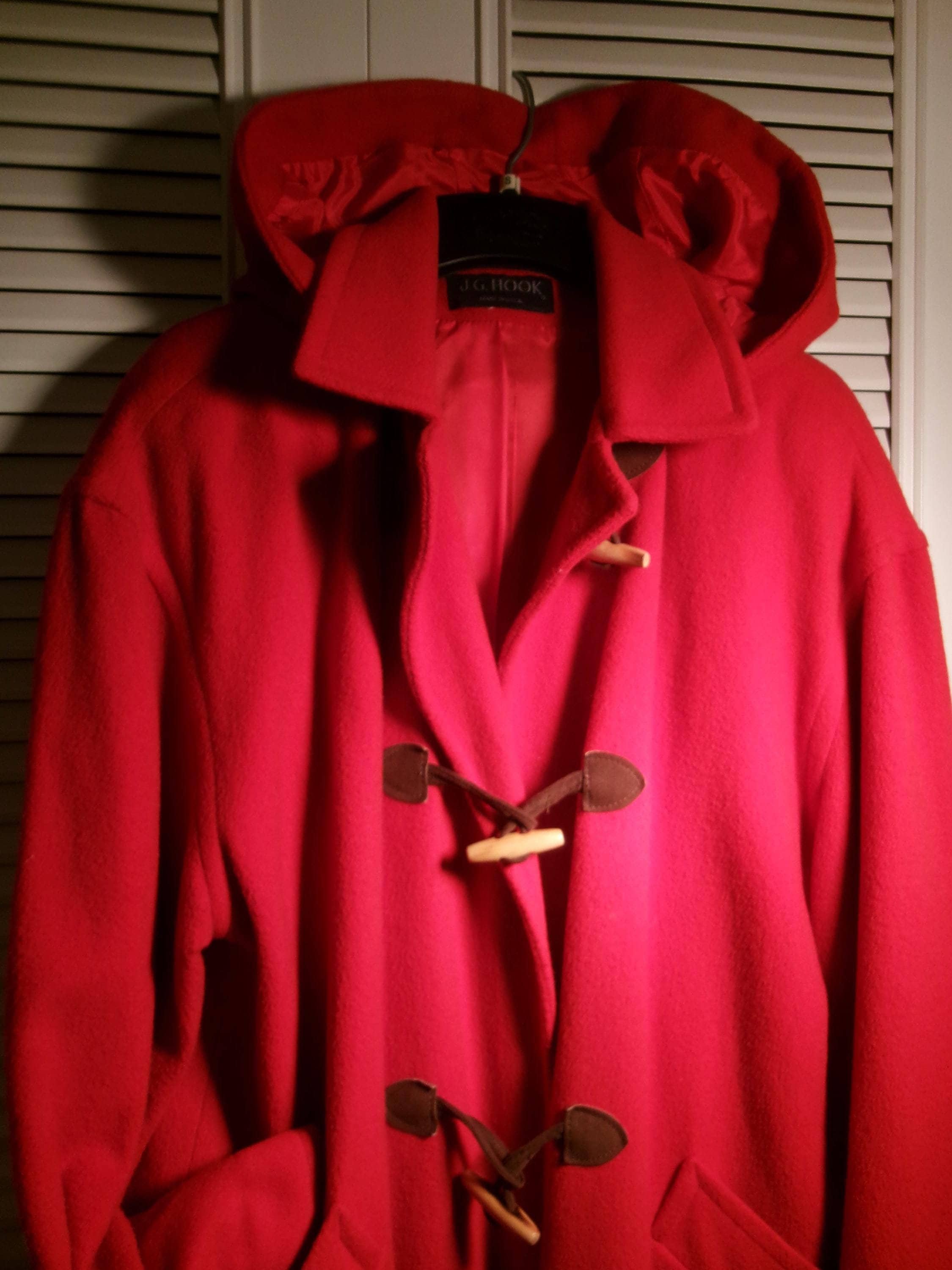 Coat, 14 - 16, Toggle Coat, Hooded, J G Hook, 100% Wool, Red! FIVE