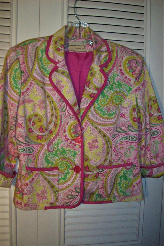 Jacket 4 - 6, Paisley Cotton Pink and Lime Vintag… - image 1
