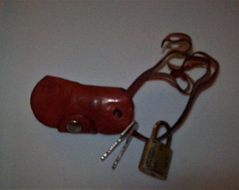 Luggage , Carlos Falchi Red Leather Key and Padlock Case with Two Keys and Padlock.