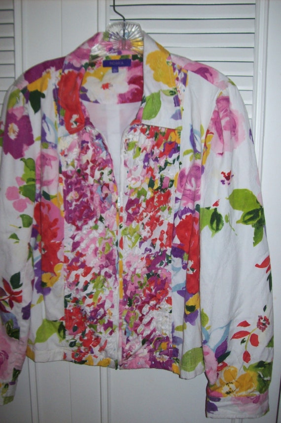 Jacket XL,  Indikka Cotton Summer Bouquet Zippere… - image 1