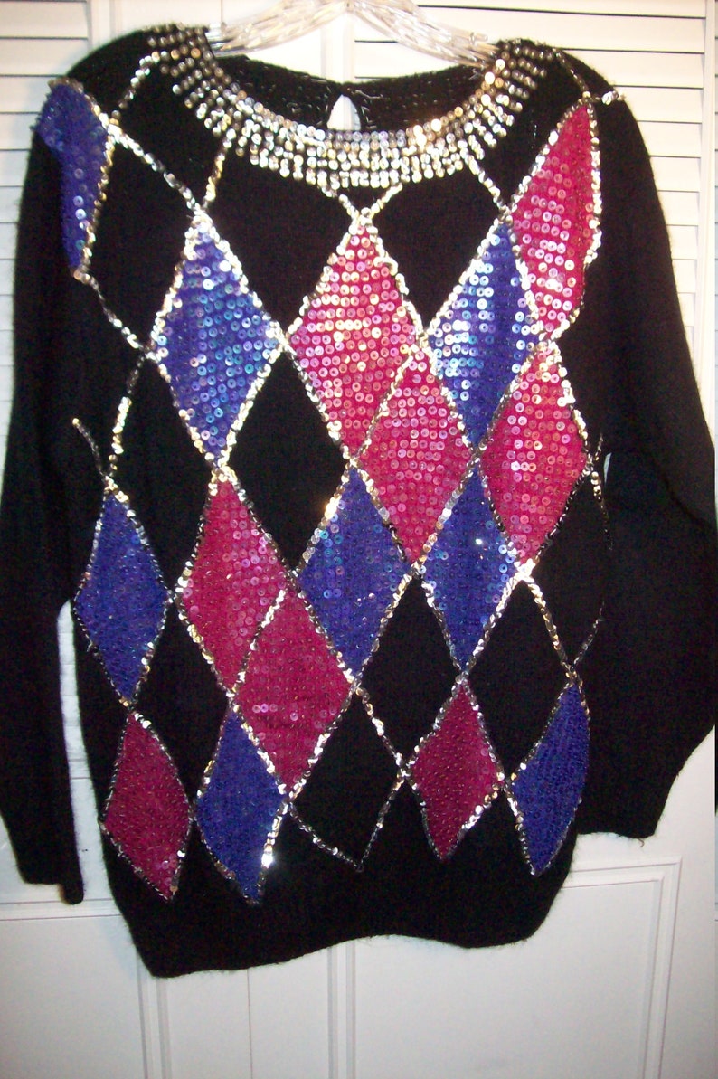 Sweater Medium, Sequined I. B. Diffusion Evening Stunning Pullover Sweater, Exciting Fun Dressy Sweater. see details image 2