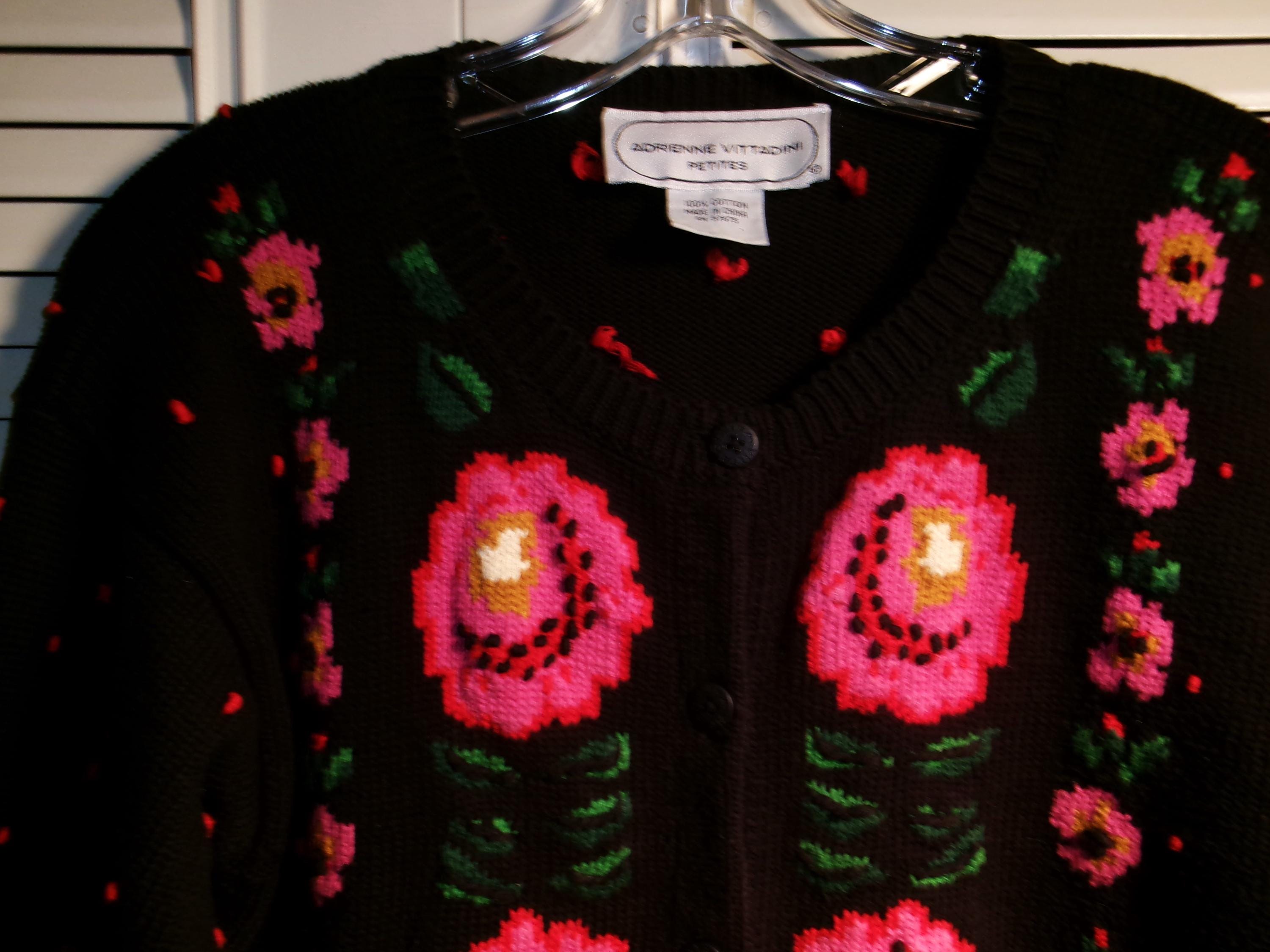 Sweater, Large, Adrienne Vittadini Treasured Black and Hot Pink