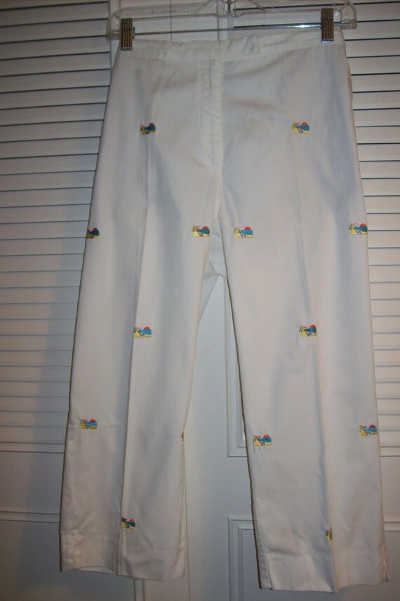 Capris, 12, 10,  White Cotton Capris, Embroidered 