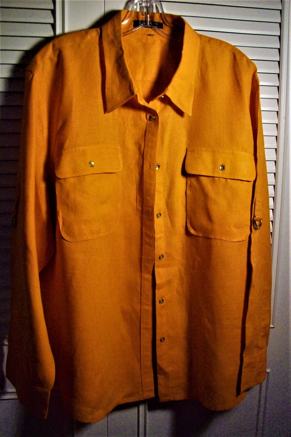 Shirt, XL, Big Shirt by Ralph Lauren, Orange Linen