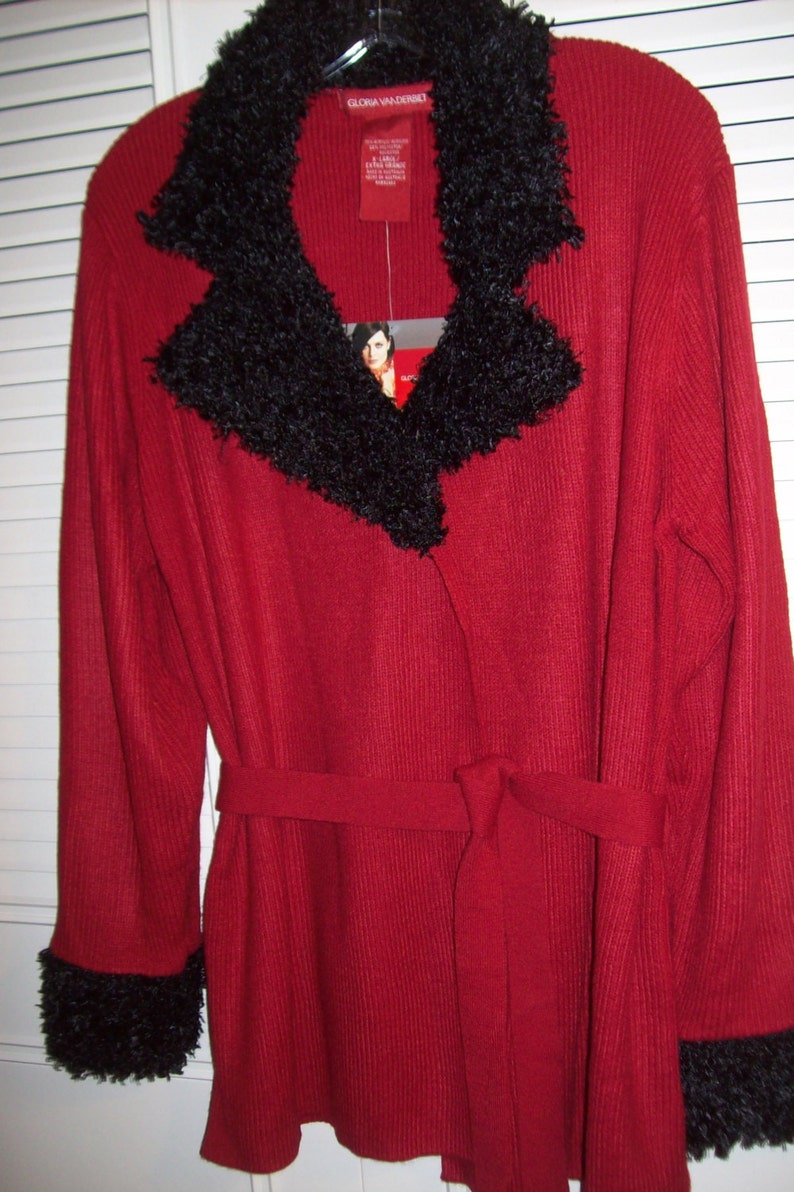 Sweater XL, Vintage Gloria Vanderbilt Long Red Wrap Sweater Selfbelt