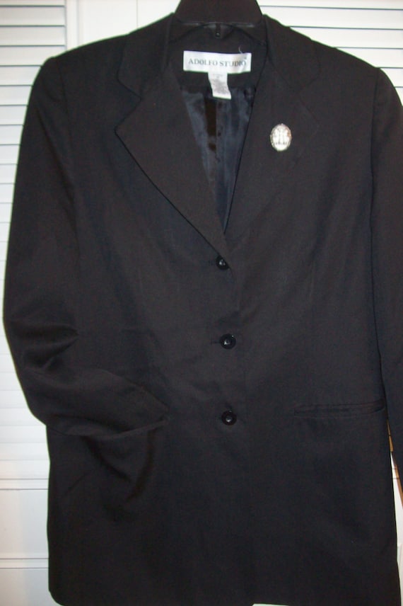 Vintage Adolfo Black Blazer Jacket Career Staple … - image 1