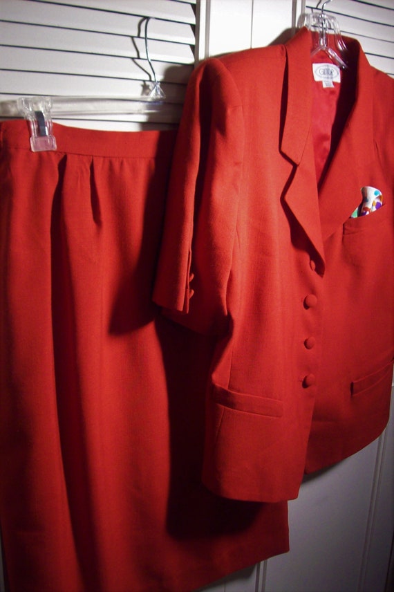 Suit 12,  Skirt Suit, Red Linen-Like Suit by Gilm… - image 2