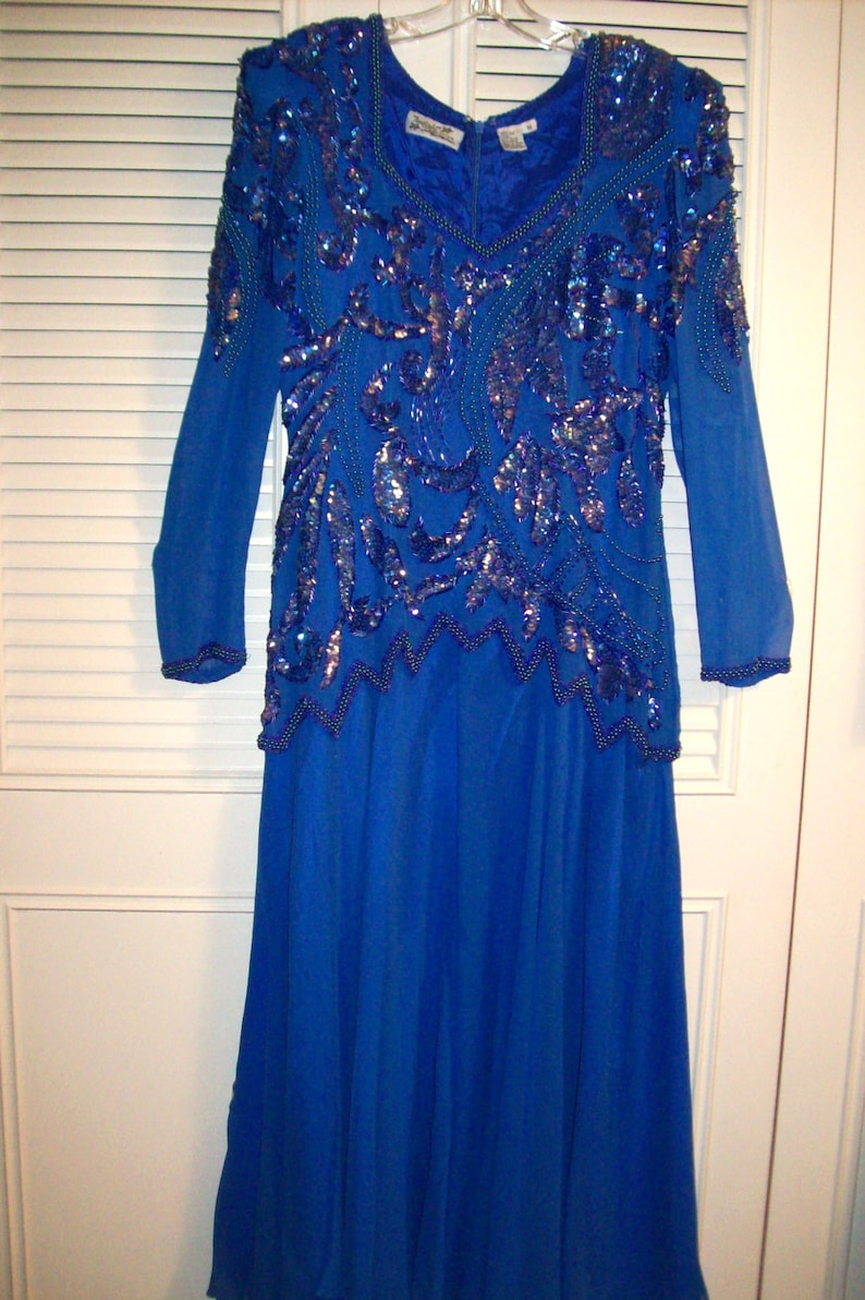 Evening Formal Maxi Mardi Gras Dress of Sequins Bugle Beads | Etsy
