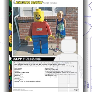 Costume Tutorial: LEGO inspired Child Minifigure Costume DIY patterns & instructions PDF. Instant plans download. Replica build.