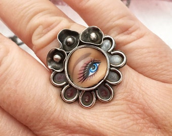 Upcycled Barbie Eye Ring - Sterling Silver Handmade