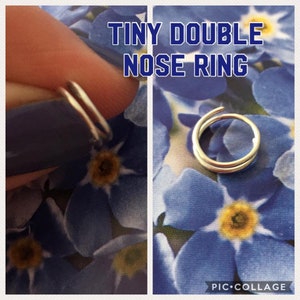 Nose Ring Double Ring Sterling Silver Fake Double Nose Ring for Single Piercings Left or Right Piercings Various Sizes image 2