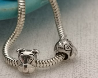 DOG PUPPY BEAD - Sterling Silver - Dog Face - Pet Puppy -  mother's day - charm bead bracelet - animal lover new pet memorial puppy