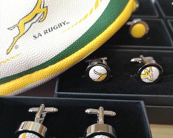 South Africa Rugby Ball Cufflinks - Genuine Upcycled Mini Rugby Balls - South Africa Springbok