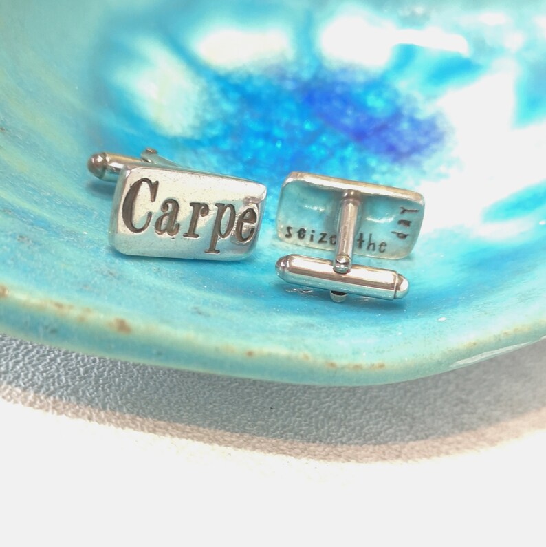 Carpe Diem Cufflinks Seize the Day Handmade 925 Sterling Silver gifts for men image 2