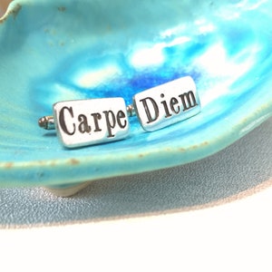 Carpe Diem Cufflinks Seize the Day Handmade 925 Sterling Silver gifts for men image 1