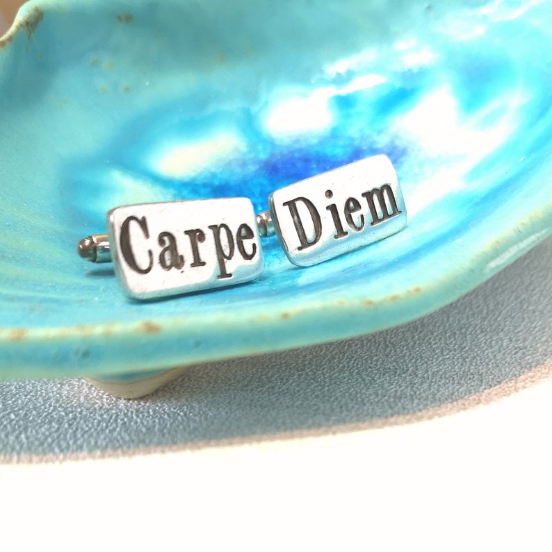 Carpe Diem Cufflinks Seize the Day Handmade 925 Sterling Silver gifts for men image 1