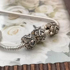 LOVE HEART bead - mother&#39;s day - charm bead - barrel beads - gifts for her European Charm Bead - Sterling Silver - Heart Sparkly