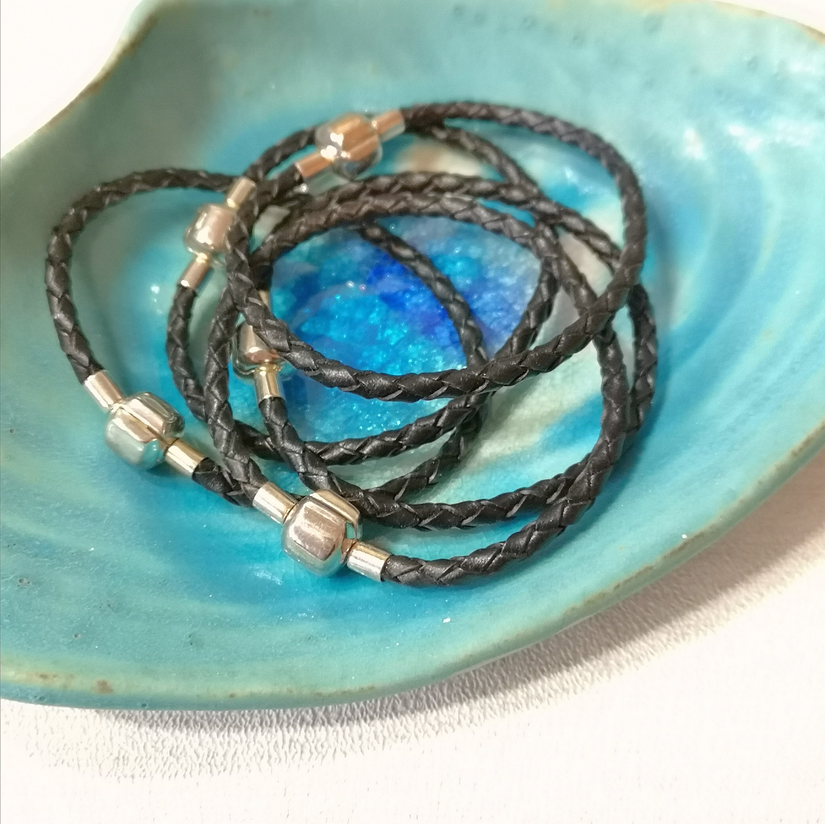 Seashell Clasp Turquoise Pandora Leather Braided Bracelet Pandora