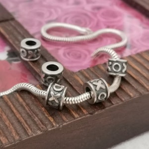 KISSES and HUGS Charm Bead - Sterling Silver - I Love You - valentine -  mother&#39;s day - charm bead - barrel beads - gifts for her