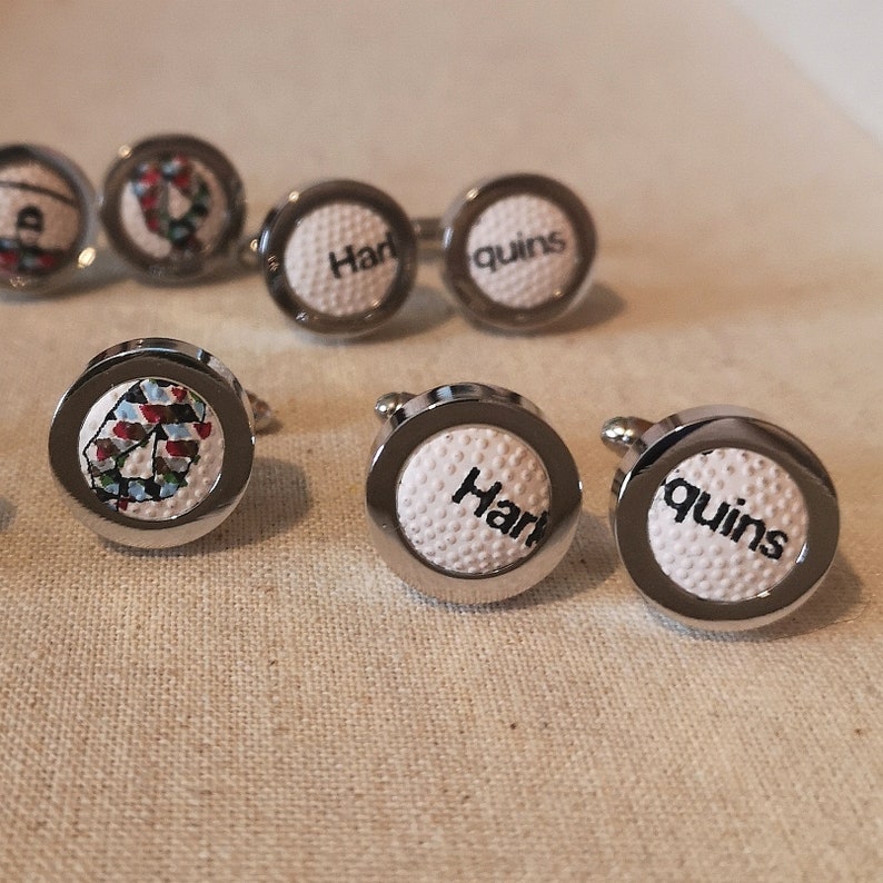 Harlequins Rugby Ball Cufflinks Genuine Upcycled Mini Rugby Balls Big Game image 2