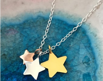 TWINKLE TRIPLE STAR Necklace - 925 Necklace - Gifts for Her - 3 Stars - 3 tone - silver, gold, rose gold