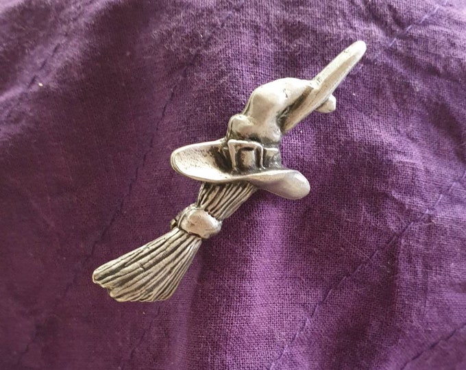 Witch's Hat and Broomstick Brooch